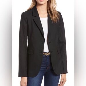 1901 Wool Blend Classic Two Button Black Blazer Size 12 Professional Workwear